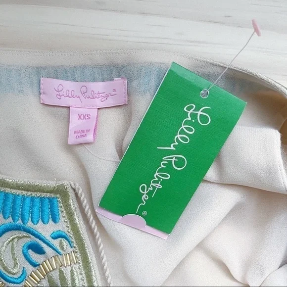 NWT Lilly Pulitzer Embroidered Aubra Shift Dress in Sand Dune, Sleeveless, XXS - Picture 13 of 13